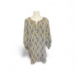 EUC Croft & Barrow blue & gold paisley blouse | sz XL